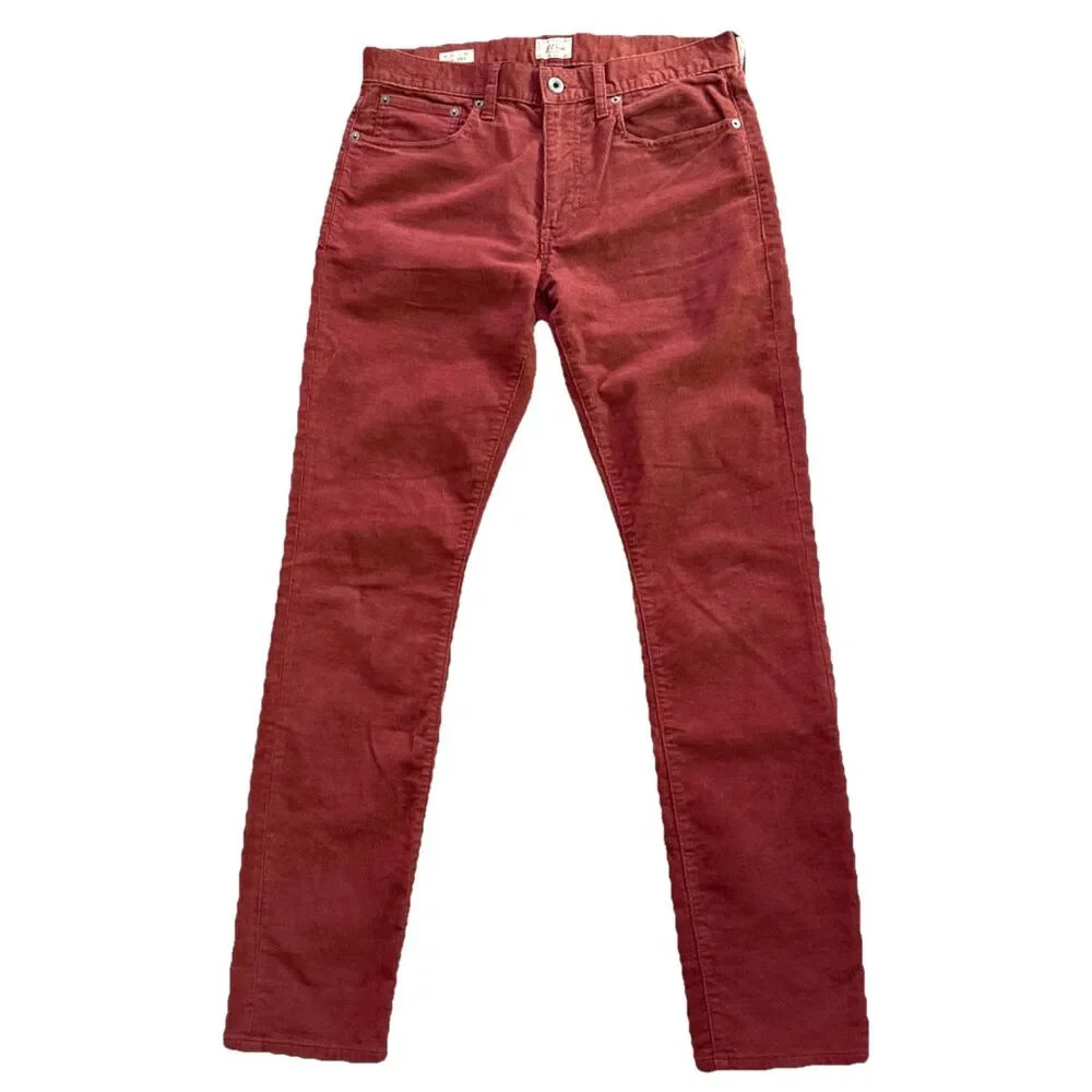 J Crew 250 Corduroy Pants Mens Sz 31x32 Rust Plank Slim Straight Leg Cotton Flex